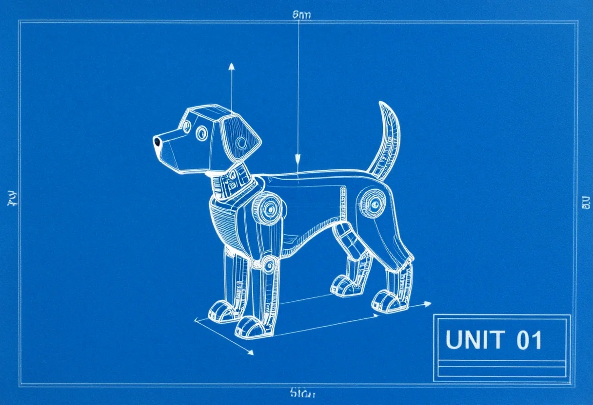 Cyanotype orthographic views with dimension arrows and a legible title block.